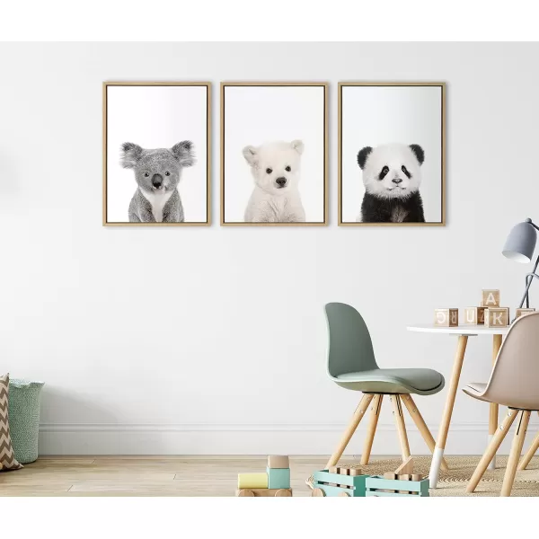 Kate and Laurel Sylvie Baby Polar Bear Baby Panda Bear and Baby Koala Bear Framed Canvas Wall Art Set by Amy Peterson Art Studio 3 Piece Set 18x24 Natural Baby Animal Wall Art Dcor SetNatural