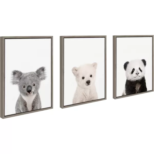 Kate and Laurel Sylvie Baby Polar Bear Baby Panda Bear and Baby Koala Bear Framed Canvas Wall Art Set by Amy Peterson Art Studio 3 Piece Set 18x24 Natural Baby Animal Wall Art Dcor SetGrey