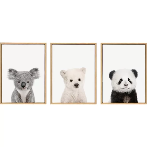 Kate and Laurel Sylvie Baby Polar Bear Baby Panda Bear and Baby Koala Bear Framed Canvas Wall Art Set by Amy Peterson Art Studio 3 Piece Set 18x24 Natural Baby Animal Wall Art Dcor SetNatural