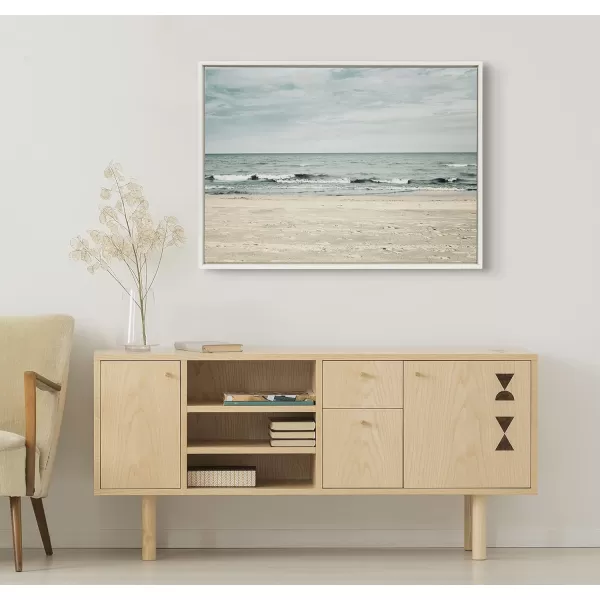 Kate and Laurel Sylvie Beach 2 Framed Canvas Wall Art by Emiko and Mark Franzen of F2Images 315x415 White Decorative Coastal Art Print for WallWhite