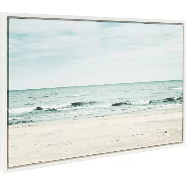 Kate and Laurel Sylvie Beach 2 Framed Canvas Wall Art by Emiko and Mark Franzen of F2Images 315x415 White Decorative Coastal Art Print for WallWhite