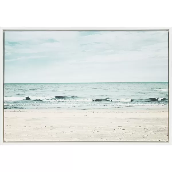 Kate and Laurel Sylvie Beach 2 Framed Canvas Wall Art by Emiko and Mark Franzen of F2Images 315x415 White Decorative Coastal Art Print for WallWhite