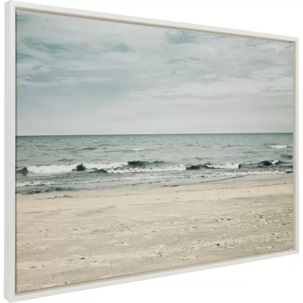 Kate and Laurel Sylvie Beach 2 Framed Canvas Wall Art by Emiko and Mark Franzen of F2Images 315x415 White Decorative Coastal Art Print for WallWhite