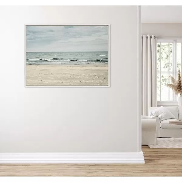 Kate and Laurel Sylvie Beach 2 Framed Canvas Wall Art by Emiko and Mark Franzen of F2Images 315x415 White Decorative Coastal Art Print for WallWhite