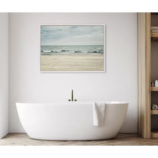 Kate and Laurel Sylvie Beach 2 Framed Canvas Wall Art by Emiko and Mark Franzen of F2Images 315x415 White Decorative Coastal Art Print for WallWhite