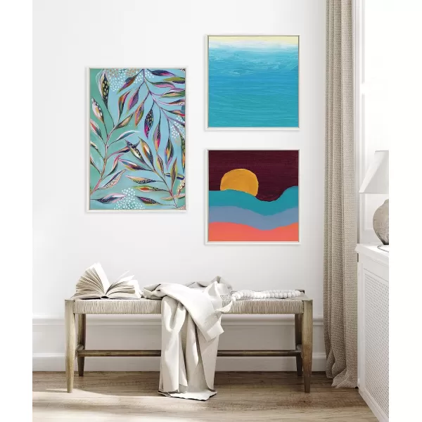 Kate and Laurel Sylvie Beach Abstract Framed Canvas Wall Art by Mentoring Positives 22x22 White Contemporary Coastal Painted Art for Wall