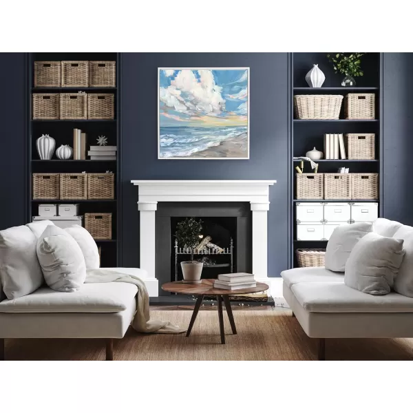 Kate and Laurel Sylvie Beaded Fort Myers Beach Vintage Framed Canvas Wall Art by Emily Kenney 30x30 White Bright Ocean Landscape Art for Wall
