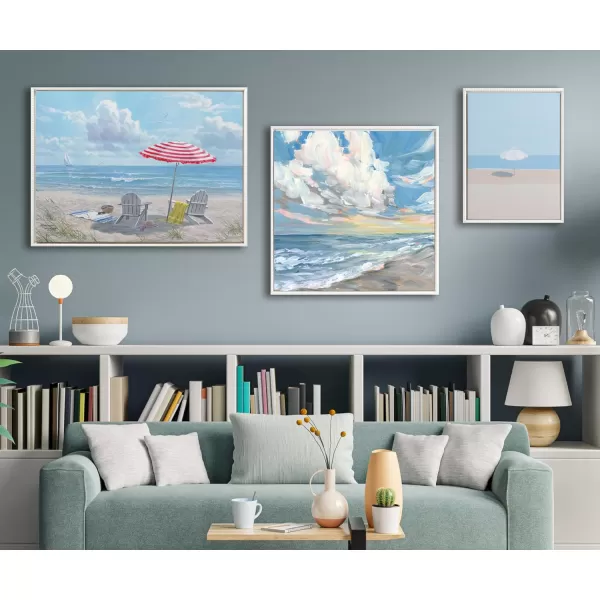 Kate and Laurel Sylvie Beaded Throwing Shade Vintage Framed Canvas Wall Art by Rachel Dowd 18x24 White Modern Ocean Landscape Illustration Art for Wall