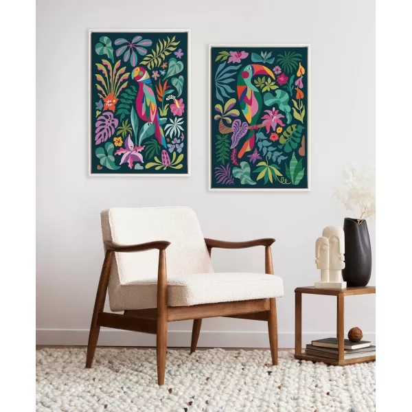 Kate and Laurel Sylvie Beaded Tropical Parrot and Tropical Toucan Vintage Framed Canvas Wall Art Set by Rachel Lee 2 Piece Set 23x33 White Tropical Bird Art Set for Wall