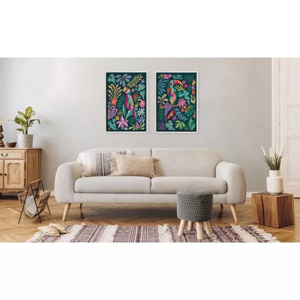 Kate and Laurel Sylvie Beaded Tropical Parrot and Tropical Toucan Vintage Framed Canvas Wall Art Set by Rachel Lee 2 Piece Set 23x33 White Tropical Bird Art Set for Wall