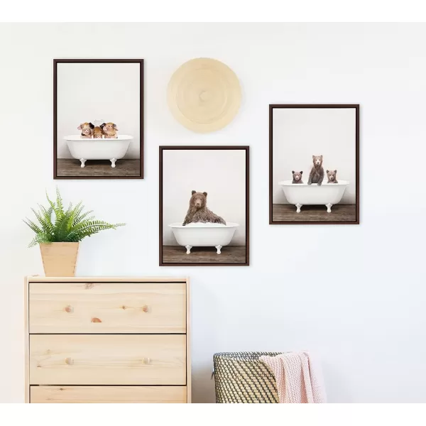 Kate and Laurel Sylvie Bear Rustic Bubble Bath Framed Canvas Wall Art by Amy Peterson Art Studio 18x24 Brown Modern Fun Decorative Bathtub Wall Art for Home Dcor18x24