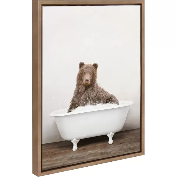 Kate and Laurel Sylvie Bear Rustic Bubble Bath Framed Canvas Wall Art by Amy Peterson Art Studio 18x24 Brown Modern Fun Decorative Bathtub Wall Art for Home Dcor18x24