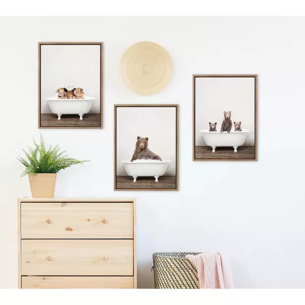 Kate and Laurel Sylvie Bear Rustic Bubble Bath Framed Canvas Wall Art by Amy Peterson Art Studio 18x24 Brown Modern Fun Decorative Bathtub Wall Art for Home Dcor18x24