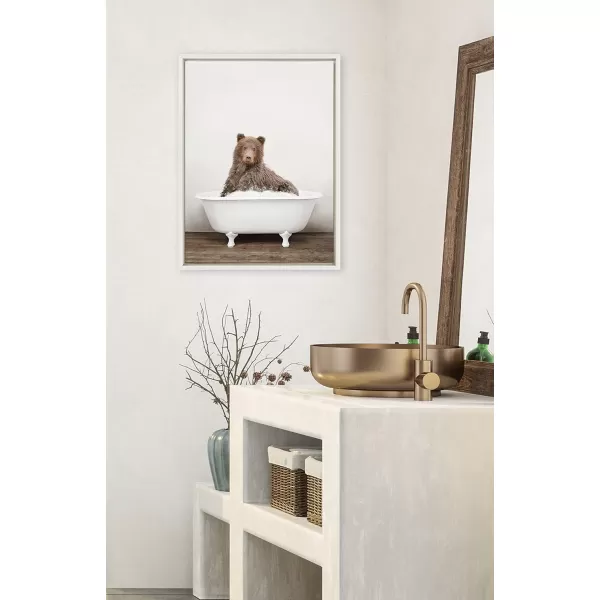 Kate and Laurel Sylvie Bear Rustic Bubble Bath Framed Canvas Wall Art by Amy Peterson Art Studio 18x24 Brown Modern Fun Decorative Bathtub Wall Art for Home Dcor18x24