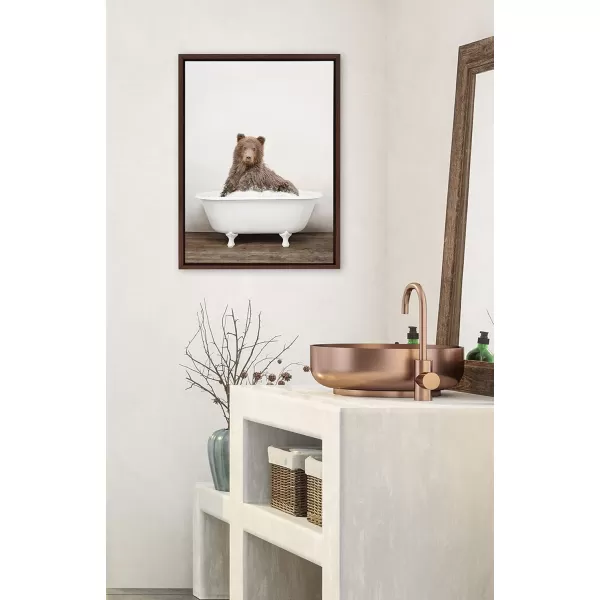 Kate and Laurel Sylvie Bear Rustic Bubble Bath Framed Canvas Wall Art by Amy Peterson Art Studio 18x24 Brown Modern Fun Decorative Bathtub Wall Art for Home Dcor18x24