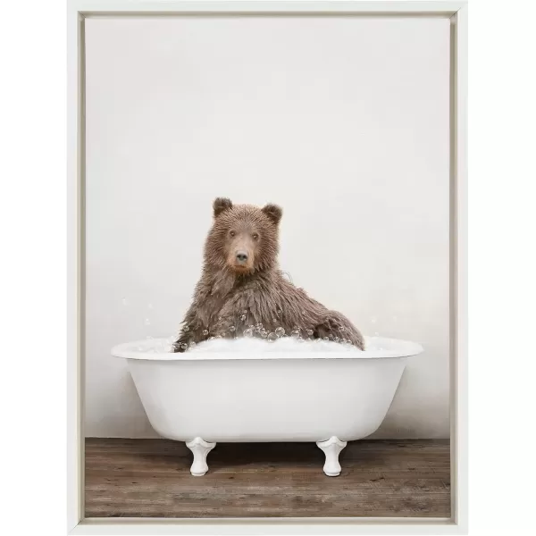 Kate and Laurel Sylvie Bear Rustic Bubble Bath Framed Canvas Wall Art by Amy Peterson Art Studio 18x24 Brown Modern Fun Decorative Bathtub Wall Art for Home Dcor18x24