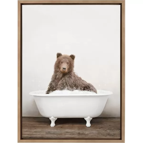 Kate and Laurel Sylvie Bear Rustic Bubble Bath Framed Canvas Wall Art by Amy Peterson Art Studio 18x24 Brown Modern Fun Decorative Bathtub Wall Art for Home Dcor18x24