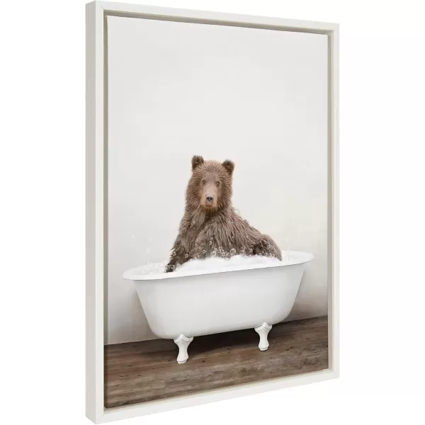 Kate and Laurel Sylvie Bear Rustic Bubble Bath Framed Canvas Wall Art by Amy Peterson Art Studio 18x24 Brown Modern Fun Decorative Bathtub Wall Art for Home Dcor18x24