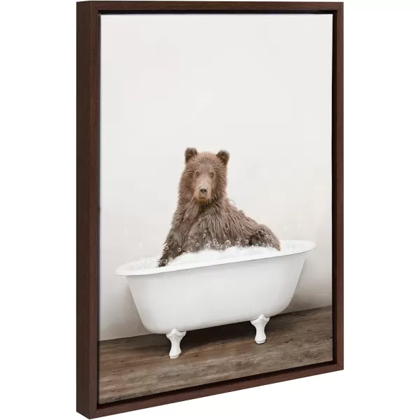 Kate and Laurel Sylvie Bear Rustic Bubble Bath Framed Canvas Wall Art by Amy Peterson Art Studio 18x24 Brown Modern Fun Decorative Bathtub Wall Art for Home Dcor18x24