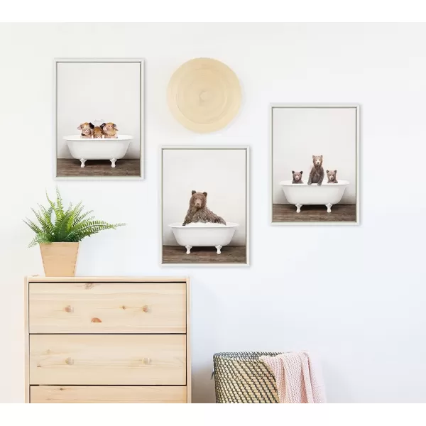 Kate and Laurel Sylvie Bear Rustic Bubble Bath Framed Canvas Wall Art by Amy Peterson Art Studio 18x24 Brown Modern Fun Decorative Bathtub Wall Art for Home Dcor18x24