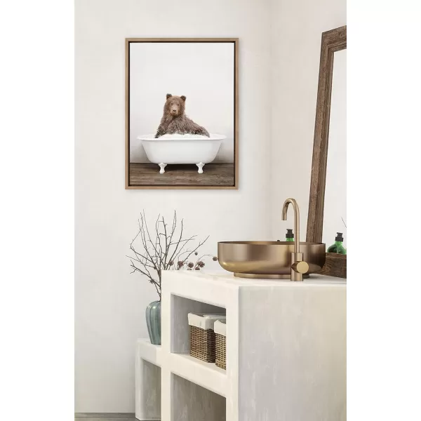 Kate and Laurel Sylvie Bear Rustic Bubble Bath Framed Canvas Wall Art by Amy Peterson Art Studio 18x24 Brown Modern Fun Decorative Bathtub Wall Art for Home Dcor18x24