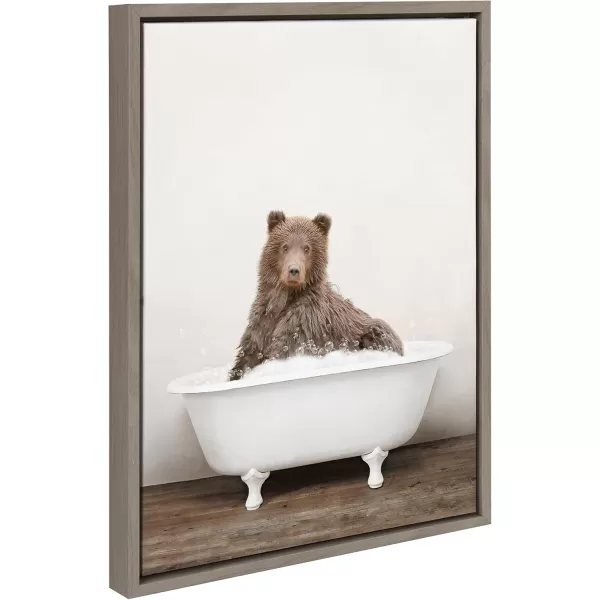 Kate and Laurel Sylvie Bear Rustic Bubble Bath Framed Canvas Wall Art by Amy Peterson Art Studio 18x24 Brown Modern Fun Decorative Bathtub Wall Art for Home Dcor18x24
