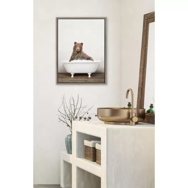 Kate and Laurel Sylvie Bear Rustic Bubble Bath Framed Canvas Wall Art by Amy Peterson Art Studio 18x24 Brown Modern Fun Decorative Bathtub Wall Art for Home Dcor18x24