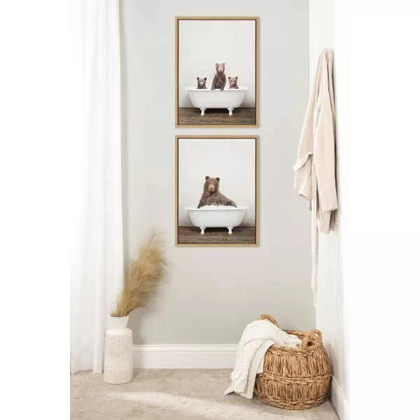 Kate and Laurel Sylvie Bear Rustic Bubble Bath Framed Canvas Wall Art by Amy Peterson Art Studio 18x24 Brown Modern Fun Decorative Bathtub Wall Art for Home Dcor18x24
