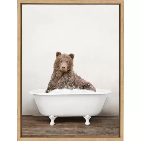 Kate and Laurel Sylvie Bear Rustic Bubble Bath Framed Canvas Wall Art by Amy Peterson Art Studio 18x24 Brown Modern Fun Decorative Bathtub Wall Art for Home Dcor18x24