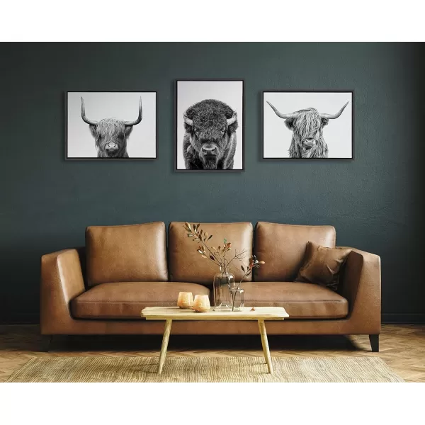 Kate and Laurel Sylvie Bison Portrait Black and White Framed Canvas Wall Art by Amy Peterson Art Studio 23x33 Gray Modern Animal Portrait Art for WallGray