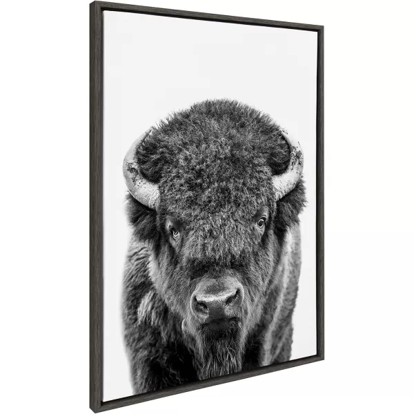 Kate and Laurel Sylvie Bison Portrait Black and White Framed Canvas Wall Art by Amy Peterson Art Studio 23x33 Gray Modern Animal Portrait Art for WallGray