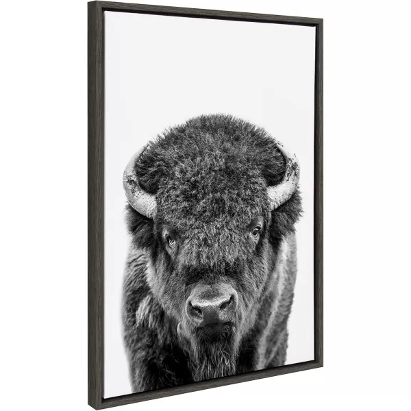 Kate and Laurel Sylvie Bison Portrait Black and White Framed Canvas Wall Art by Amy Peterson Art Studio 23x33 Gray Modern Animal Portrait Art for WallGray