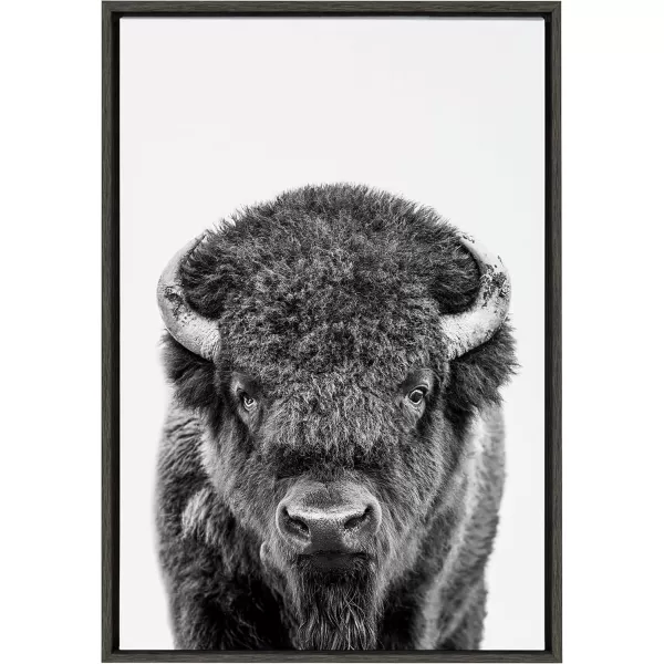 Kate and Laurel Sylvie Bison Portrait Black and White Framed Canvas Wall Art by Amy Peterson Art Studio 23x33 Gray Modern Animal Portrait Art for WallGray