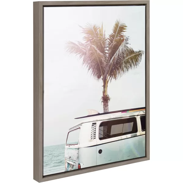 Kate and Laurel Sylvie Blue Beach Van Framed Canvas Wall Art by Amy Peterson Art Studio 18x24 White Soft Coastal Ocean Beach Art for WallGrey