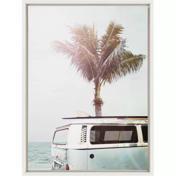 Kate and Laurel Sylvie Blue Beach Van Framed Canvas Wall Art by Amy Peterson Art Studio 18x24 White Soft Coastal Ocean Beach Art for WallWhite