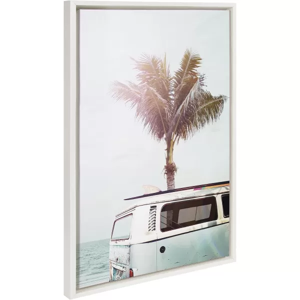 Kate and Laurel Sylvie Blue Beach Van Framed Canvas Wall Art by Amy Peterson Art Studio 18x24 White Soft Coastal Ocean Beach Art for WallWhite