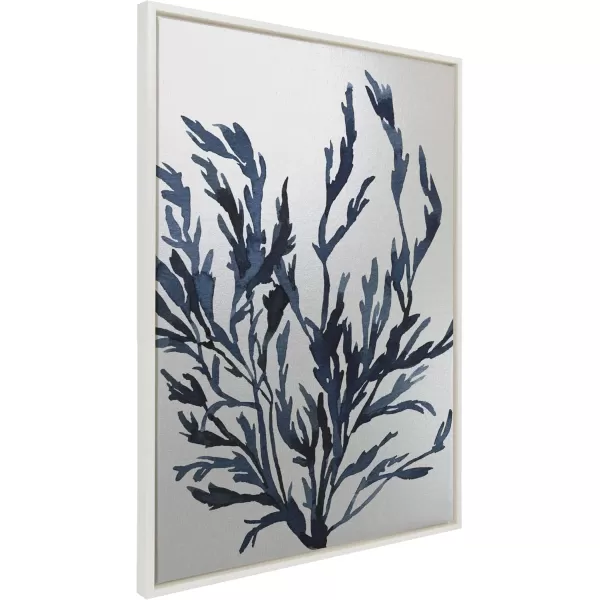 Kate and Laurel Sylvie Blue Ocean Coastal Nautical Coral Watercolor 1 Framed Metallic Canvas Wall Art by The Creative Bunch Studio 28x38 White Sea Coast Blue Art for WallWhite  Nautical 2