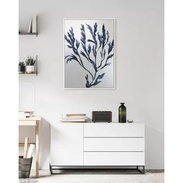 Kate and Laurel Sylvie Blue Ocean Coastal Nautical Coral Watercolor 1 Framed Metallic Canvas Wall Art by The Creative Bunch Studio 28x38 White Sea Coast Blue Art for WallWhite  Nautical 1