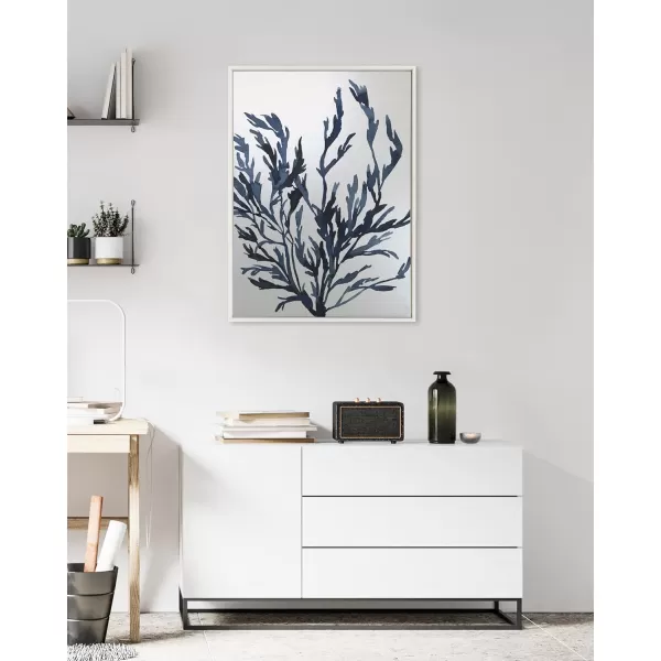Kate and Laurel Sylvie Blue Ocean Coastal Nautical Coral Watercolor 1 Framed Metallic Canvas Wall Art by The Creative Bunch Studio 28x38 White Sea Coast Blue Art for WallWhite  Nautical 2