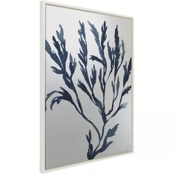 Kate and Laurel Sylvie Blue Ocean Coastal Nautical Coral Watercolor 1 Framed Metallic Canvas Wall Art by The Creative Bunch Studio 28x38 White Sea Coast Blue Art for WallWhite  Nautical 1