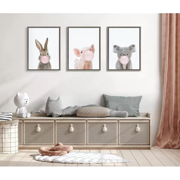 Kate and Laurel Sylvie Bubble Gum Koala Framed Canvas Wall Art by Amy Peterson Art Studio 18x24 Gray Whimsical Zoo Animal Art for WallGray