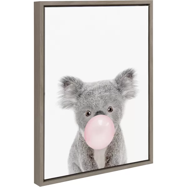 Kate and Laurel Sylvie Bubble Gum Koala Framed Canvas Wall Art by Amy Peterson Art Studio 18x24 Gray Whimsical Zoo Animal Art for WallGray
