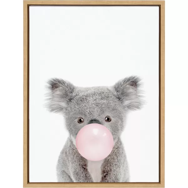 Kate and Laurel Sylvie Bubble Gum Koala Framed Canvas Wall Art by Amy Peterson Art Studio 18x24 Gray Whimsical Zoo Animal Art for WallNatural
