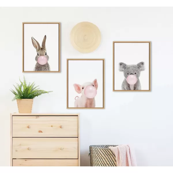 Kate and Laurel Sylvie Bubble Gum Koala Framed Canvas Wall Art by Amy Peterson Art Studio 18x24 Gray Whimsical Zoo Animal Art for WallNatural
