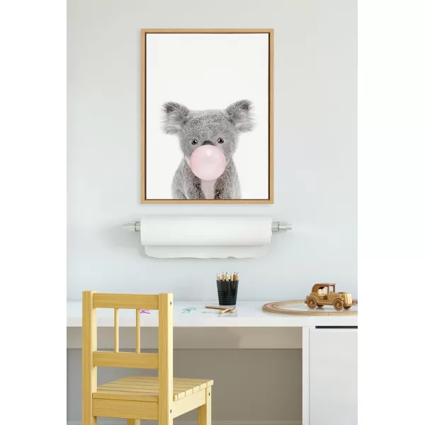 Kate and Laurel Sylvie Bubble Gum Koala Framed Canvas Wall Art by Amy Peterson Art Studio 18x24 Gray Whimsical Zoo Animal Art for WallNatural