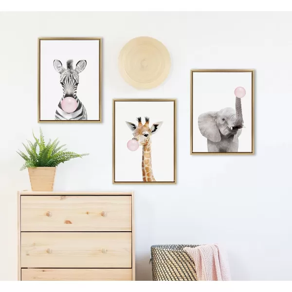 Kate and Laurel Sylvie Bubble Gum Zebra Framed Canvas Wall Art by Amy Peterson Art Studio 18x24 GrayGold
