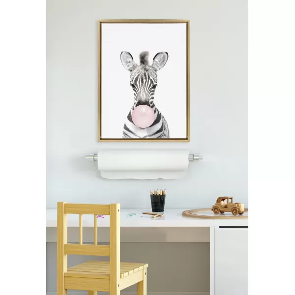 Kate and Laurel Sylvie Bubble Gum Zebra Framed Canvas Wall Art by Amy Peterson Art Studio 18x24 GrayGold