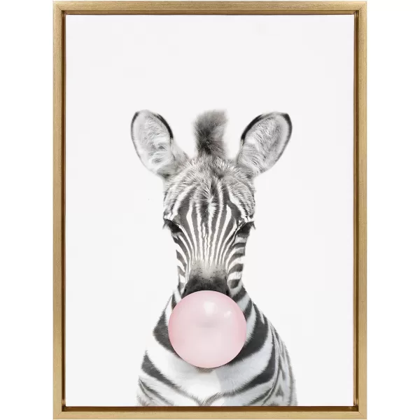 Kate and Laurel Sylvie Bubble Gum Zebra Framed Canvas Wall Art by Amy Peterson Art Studio 18x24 GrayGold