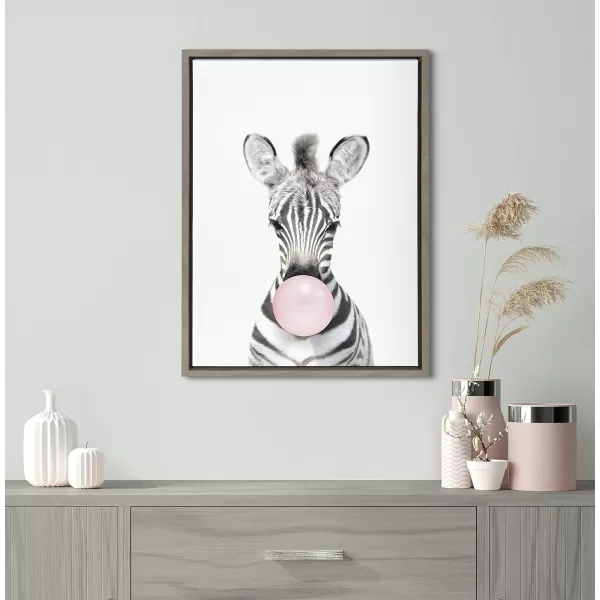 Kate and Laurel Sylvie Bubble Gum Zebra Framed Canvas Wall Art by Amy Peterson Art Studio 18x24 GrayGray