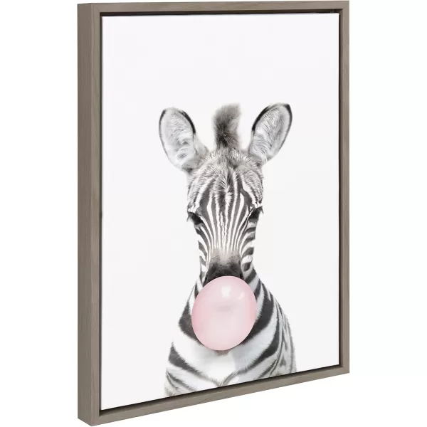 Kate and Laurel Sylvie Bubble Gum Zebra Framed Canvas Wall Art by Amy Peterson Art Studio 18x24 GrayGray